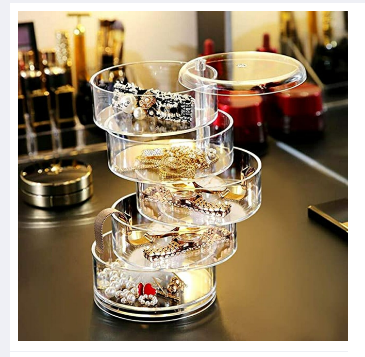 5 Layer Rotating Jewelry Storage Box – Earrings, Necklace & Ring Organizer