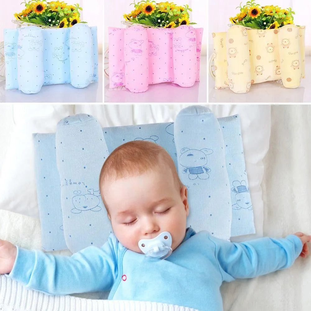 Memory Foam Infant Pillow – Flat Head Prevention, Anti-Roll Newborn Sleeping Cushion with Neck & Spine Support (Random Color)