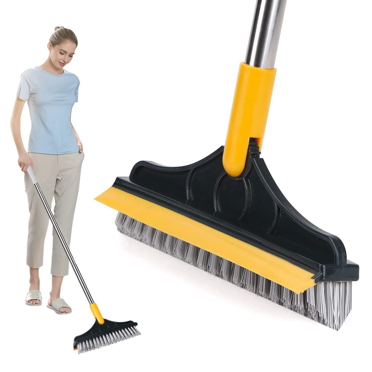 2 in 1 Bathroom Cleaning Brush with Wiper – Long Handle, 120° Rotating Floor & Tile Scrubber (Multicolor)