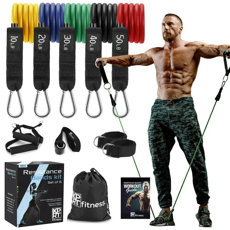 11Pcs Resistance Bands Set – Yoga Pilates Fitness Training Kit for Abs, Body Building & Home Workout