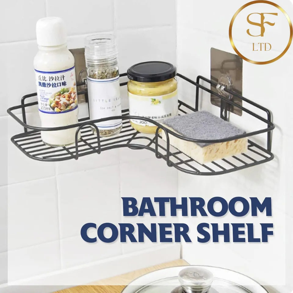 Wrought Iron Corner Shelf Organizer | Bathroom & Kitchen Wall Rack Storage for Accessories
