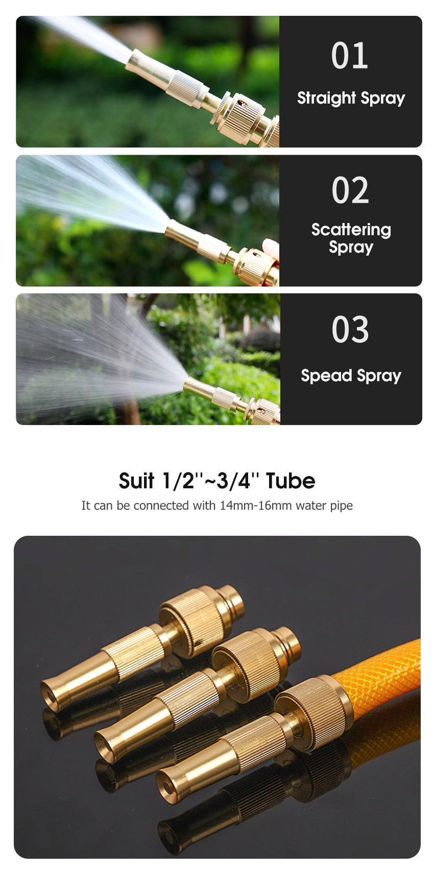 High Pressure Brass Garden Spray Nozzle – 4 Mode Adjustable Hose Nozzle for Watering & Cleaning