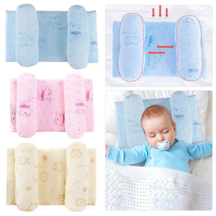Memory Foam Infant Pillow – Flat Head Prevention, Anti-Roll Newborn Sleeping Cushion with Neck & Spine Support (Random Color)