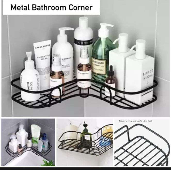 Wrought Iron Corner Shelf Organizer | Bathroom & Kitchen Wall Rack Storage for Accessories