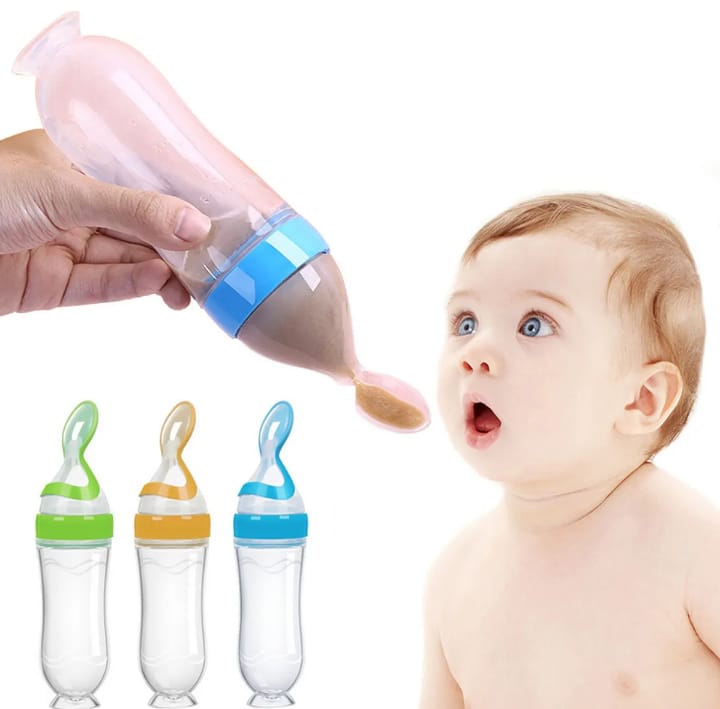 Baby Silicone Spoon Feeder Bottle – 90ml Soft Squeeze Feeding Bottle for Infants & Toddlers (Food & Cereal Dispenser)
