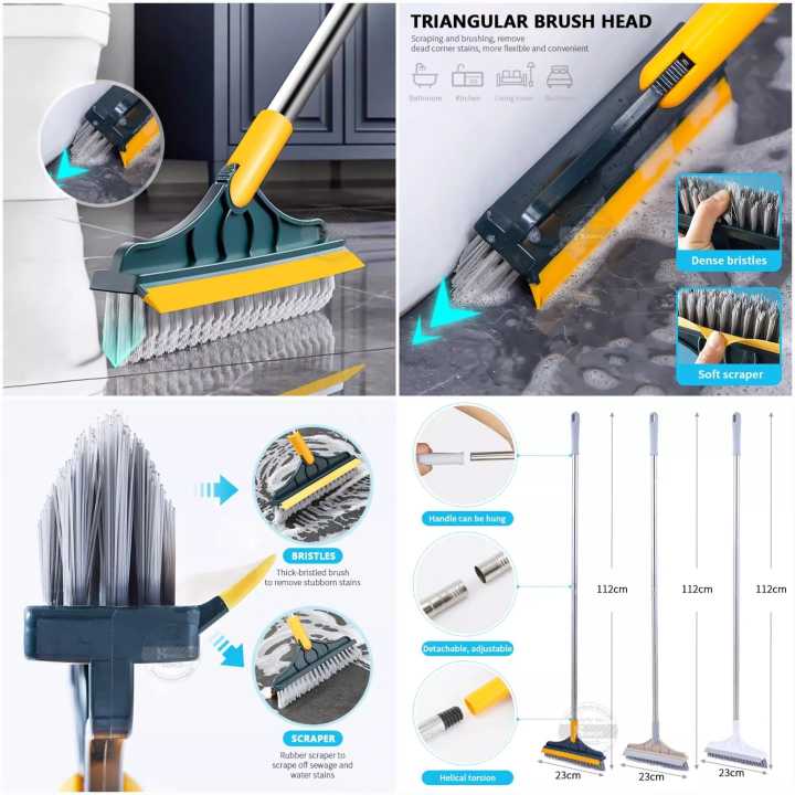 2 in 1 Bathroom Cleaning Brush with Wiper – Long Handle, 120° Rotating Floor & Tile Scrubber (Multicolor)
