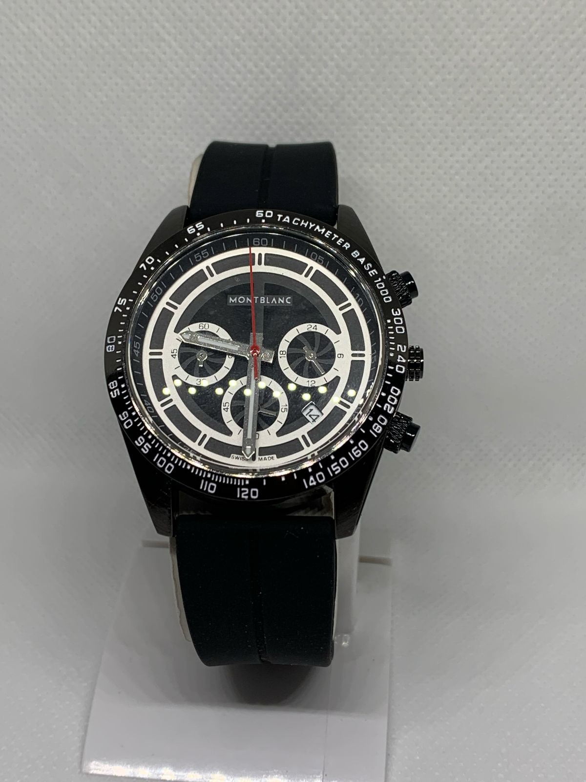 MONTBLANC 7034B Stainless Steel Water Resistant Black Rubber Band Sports Wrist Watch for Men with Functional Date & Stop Watch