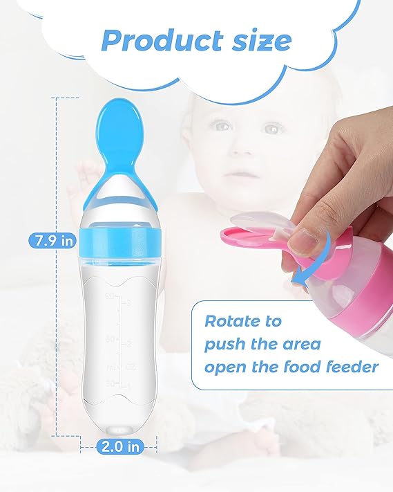 Baby Silicone Spoon Feeder Bottle – 90ml Soft Squeeze Feeding Bottle for Infants & Toddlers (Food & Cereal Dispenser)