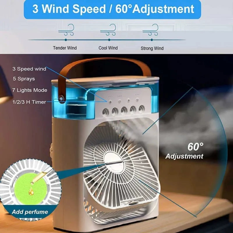 3 In 1 Mini Portable USB AC Fan Humidifier & LED Water Lamp