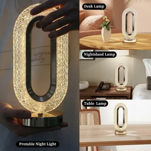 Oval Shape LED Crystal USB Chargeable Table Lamp