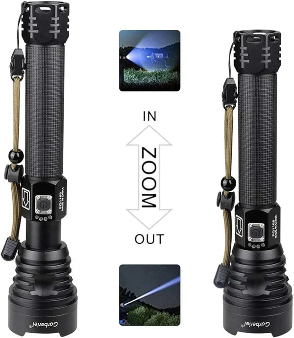 P90 LED Rechargeable Flashlight – High Lumens, 8800mAh Battery, Powerful Tactical Torch for Camping, Hiking & Emergency Use