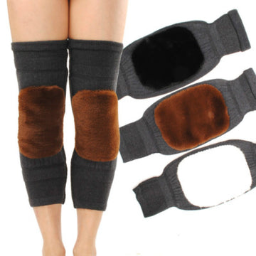 2 PCS Non-Slip Cashmere Wool Knee Pads Brace – Adjustable Leg Warmers with Strap for Men & Women