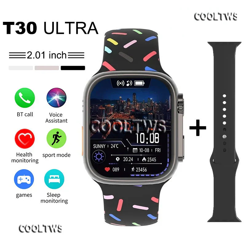 T30 ultra Watch Series 9 Smart Watch 2.01"IPS COB Full Touch Interaction HD Screen Smartwatch for Men Women Wireless Charging Bluetooth Call Watch