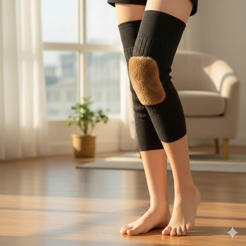1 Pair Woolen Blend Thermal Knee Warmers – Breathable, Elastic Knee Sleeves for Winter Pain Relief & Warmth