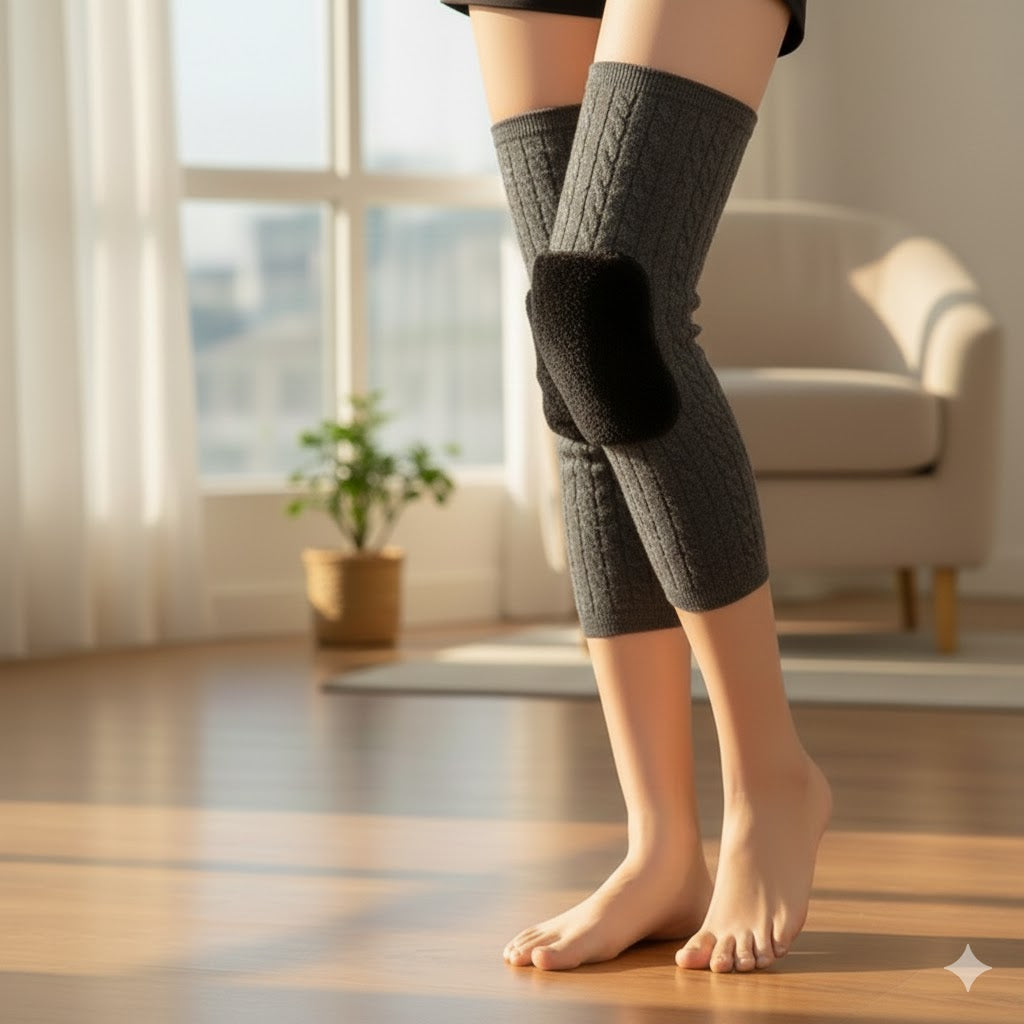 1 Pair Woolen Blend Thermal Knee Warmers – Breathable, Elastic Knee Sleeves for Winter Pain Relief & Warmth