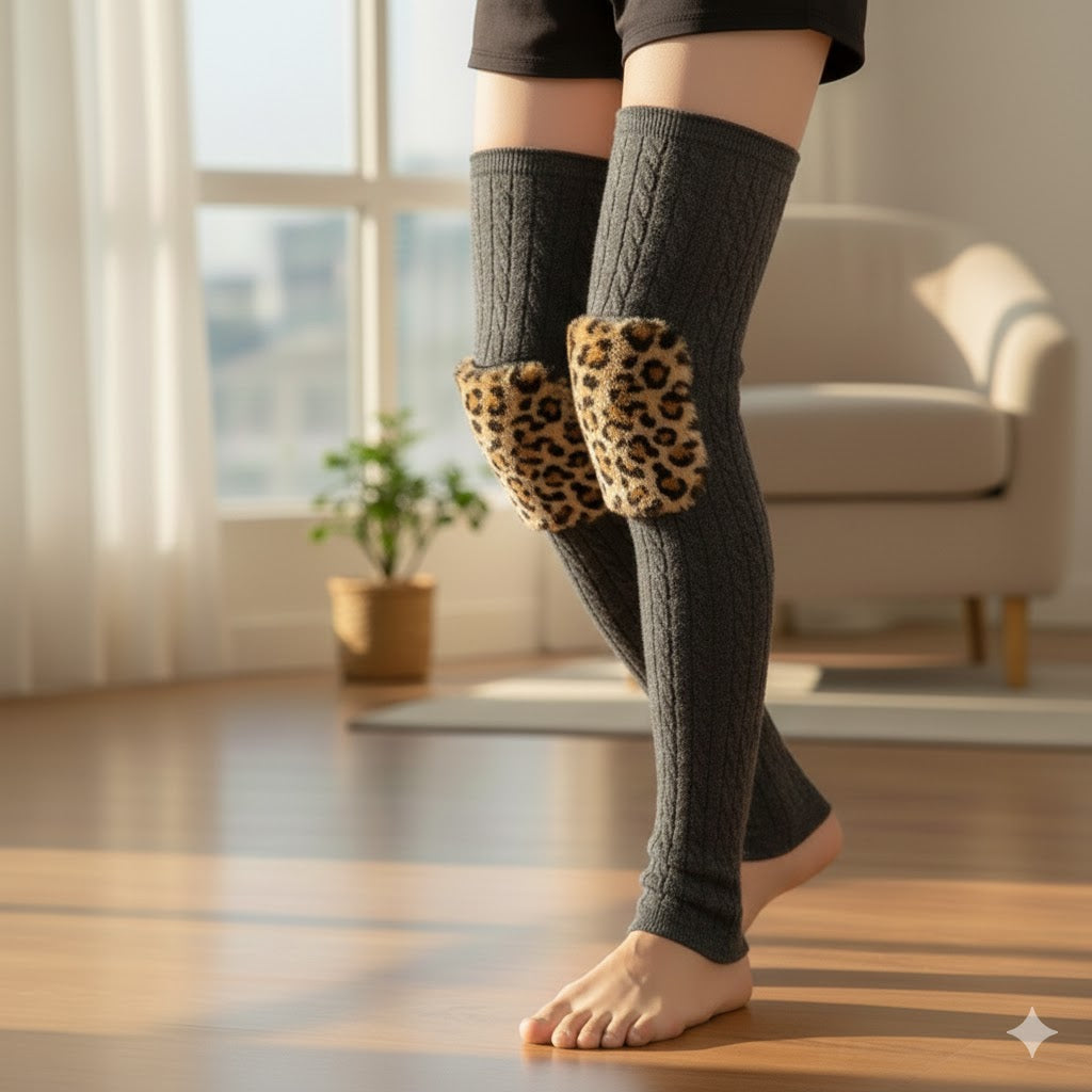 1 Pair Woolen Blend Thermal Knee Warmers – Breathable, Elastic Knee Sleeves for Winter Pain Relief & Warmth