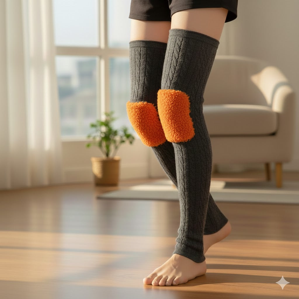 1 Pair Woolen Blend Thermal Knee Warmers – Breathable, Elastic Knee Sleeves for Winter Pain Relief & Warmth
