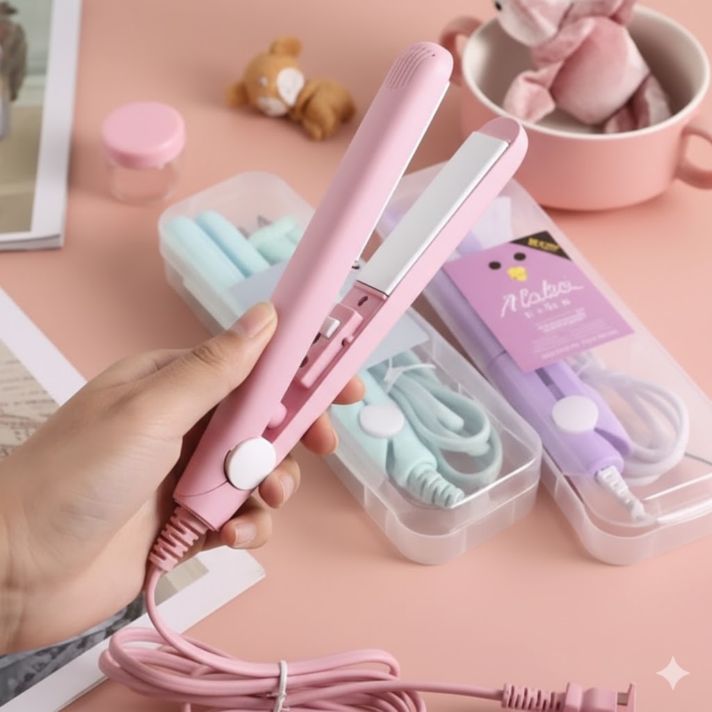 Mini Hair Straightener | Portable Travel Size Hair Straightener & Curler | Ceramic Tourmaline Flat Iron for Quick Styling | A1 Quality Mini Hair Straightening Tool for Women